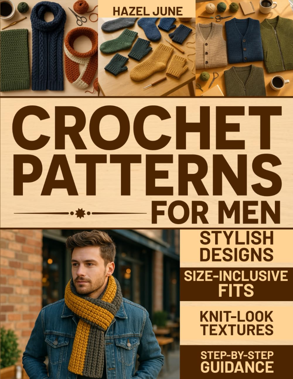 Crochet Patterns for Men: Modern, Stylish Designs with Size-Inclusive Fits, Knit-Look Textures, and Step-by-Step Guidance for Hats, Scarves, Sweaters, and More      Paperback – October 29, 2025