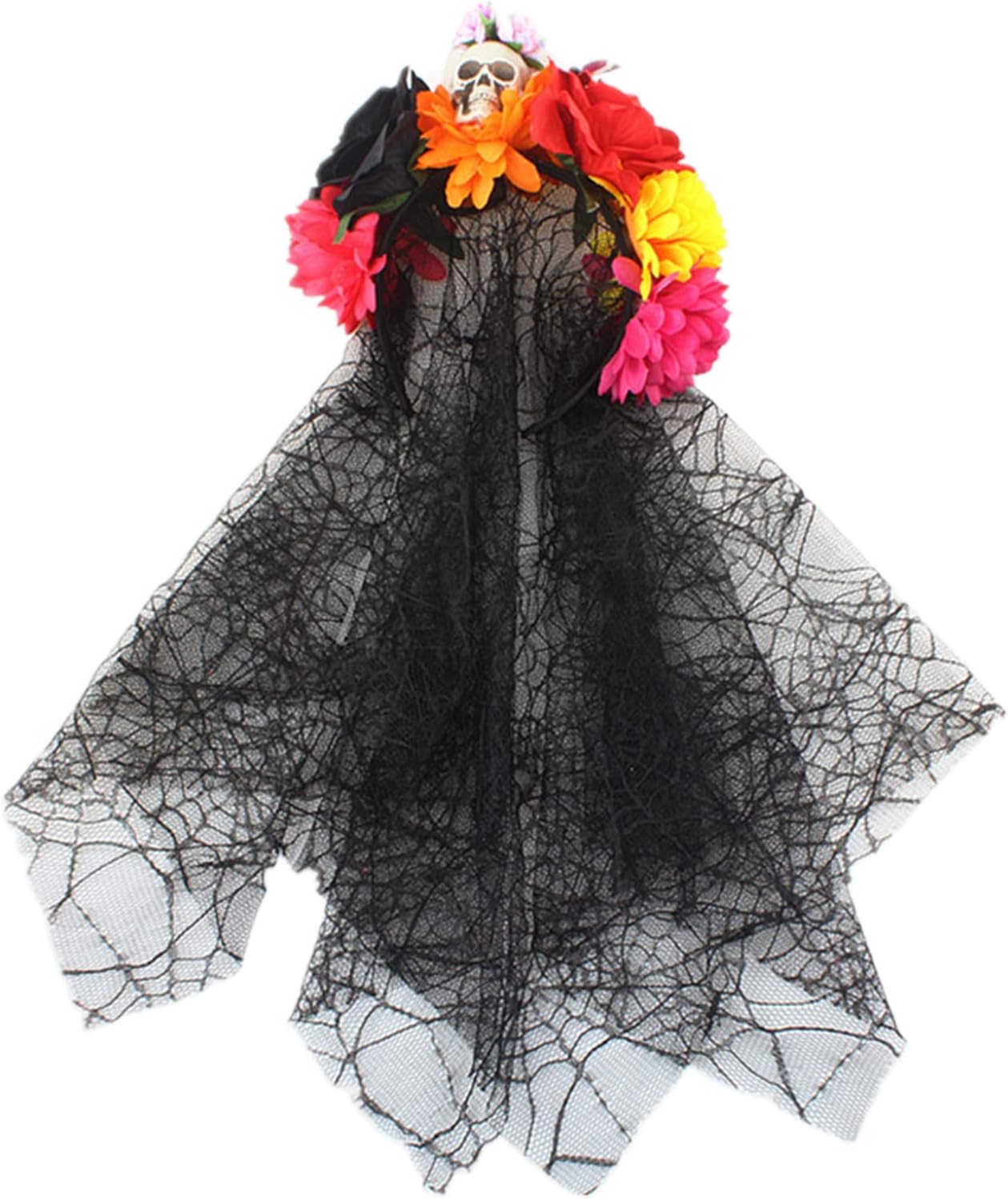Black Veil Flower Day Of The Dead Headband Skull Headband Rose Flower For Girls Halloween Tiaras And