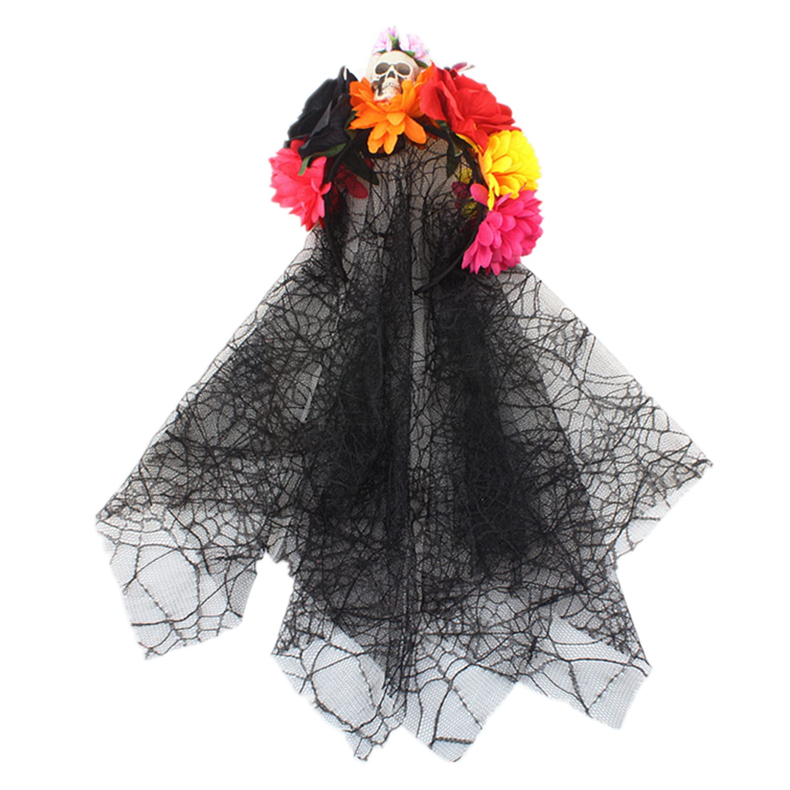 Black Veil Flower Day Of The Dead Headband Skull Headband Rose Flower For Girls Halloween Tiaras And
