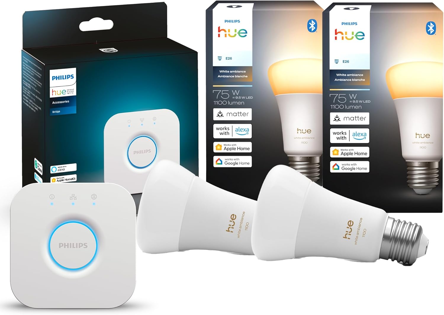 Philips Hue E26 ホワイトグラデーション スターターセット 2個