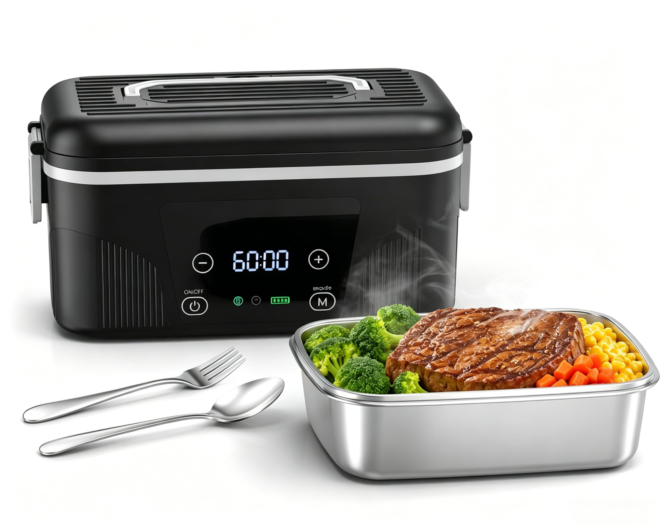 SOHIDA Fiambrera térmica inalámbrica: lonchera eléctrica de 1,4 L con batería, tiempo de calentamiento personalizado y función de calefacción preestablecida para adultos, calentador de alimentos