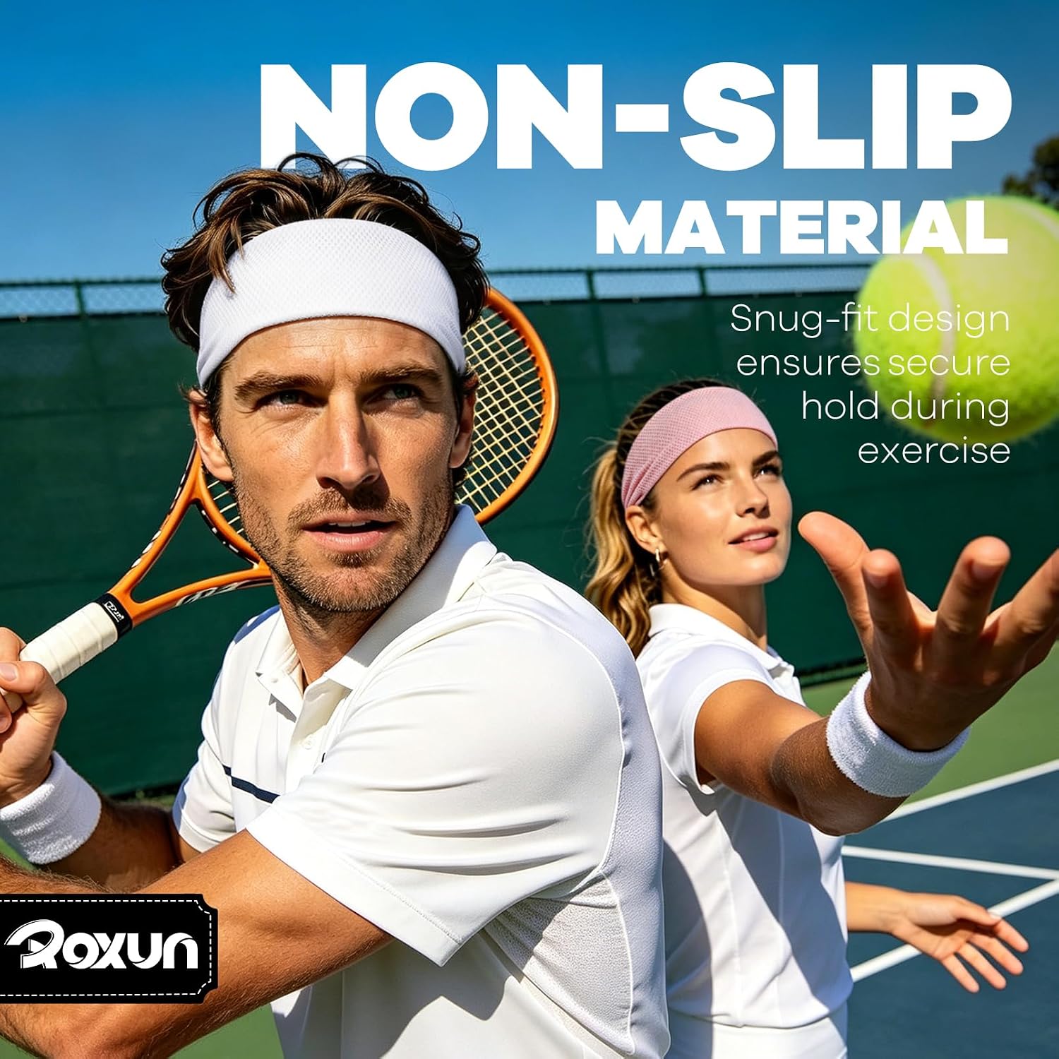 ROXUN Sports Headband, Workout Breathable Sweatband Moisture Wicking Running Headbands for Men/Women