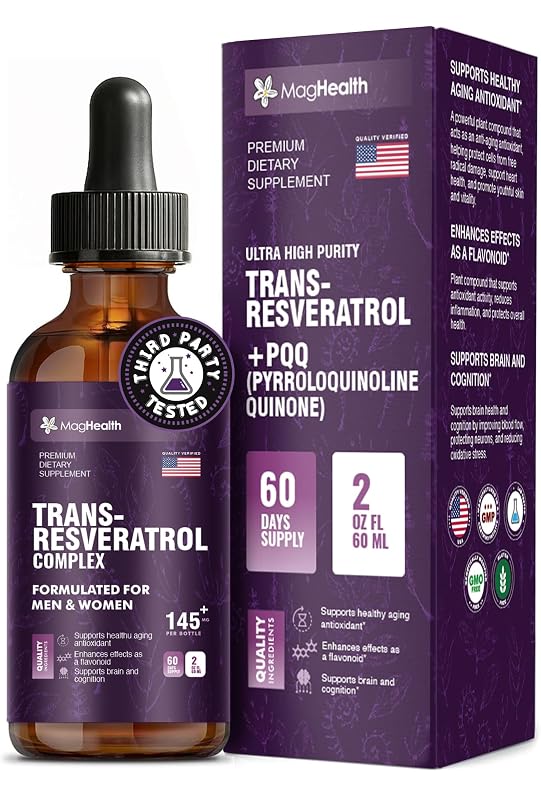 MagHealth Suplemento líquido de resveratrol com trans-resveratrol 100 mg, PQQ 20 mg, quercetina 25 mg e piperina 2 mg, 60 mL