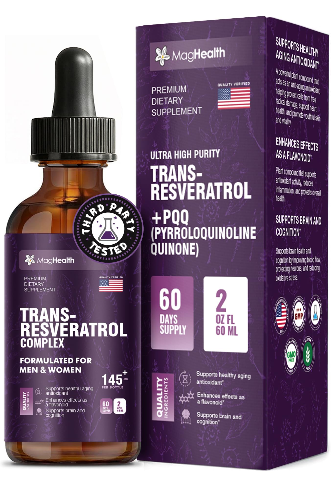Trans Resveratrol Supplement, 3rd Party Lab Tested, 60-Day Supply