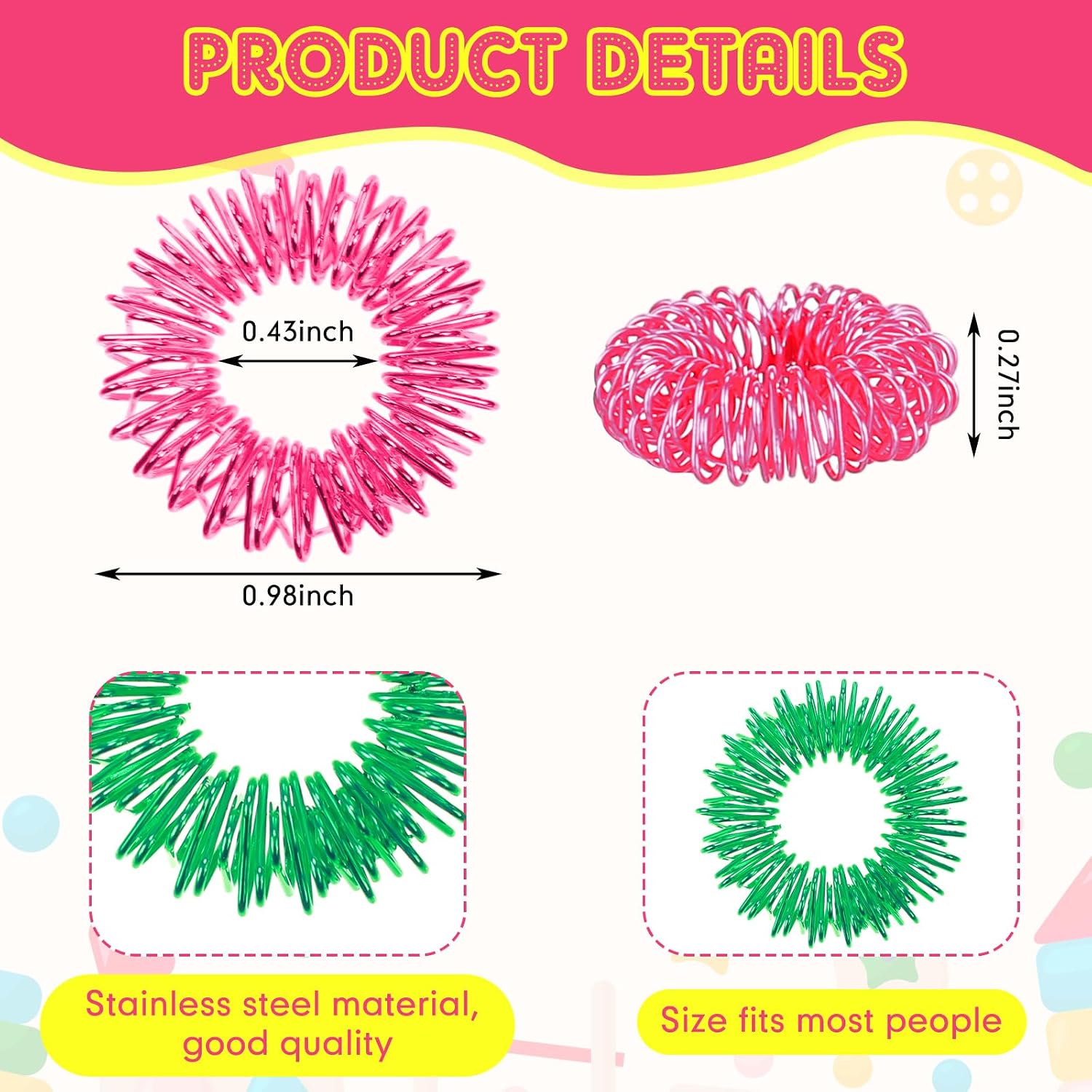 Nuogo 500 Pcs Acupressure Rings Spiky Sensory Finger Rings for Fingers image 2