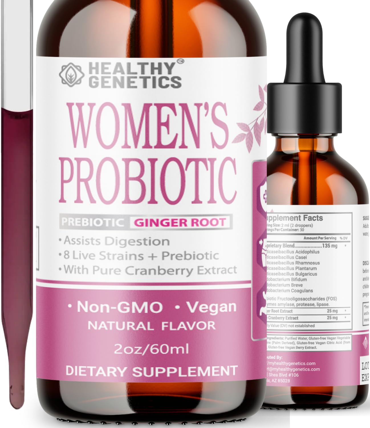 Liquid Probiotics for Women | Prebiotic + Cranberry + Probiotics for Digestive Health | Acidophilus Probiotic | Dairy Free | Vegan | Non-GMO | Gluten Free | 30 Servings