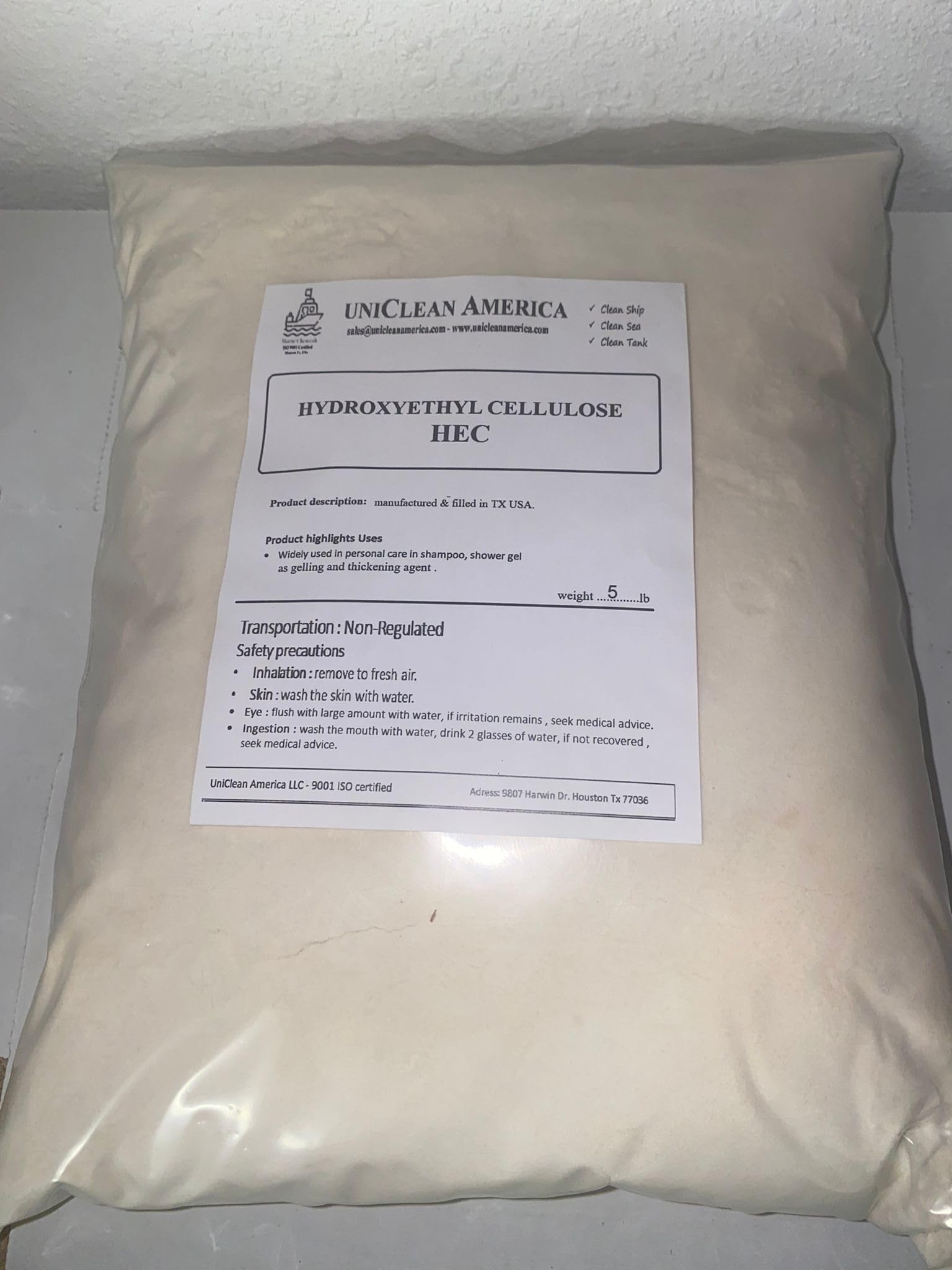HEC - Hydroxyethyl Cellulose (HEC) - Thickening Agent for Beauty & Cosmetic Products - Made in USA – Weight : 20 lb