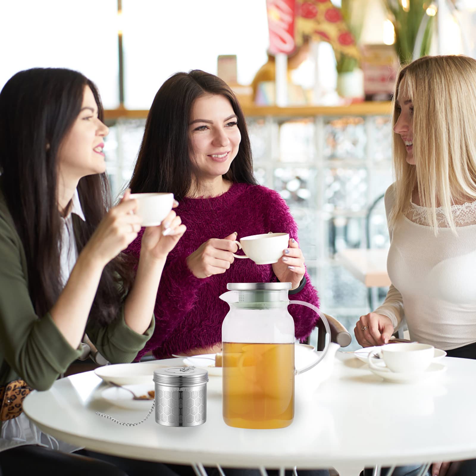 Infusor de bolas de té extra grande para jarra (paquete de 2), acero inoxidable 18/8, colador de té de malla extrafina, perfecto para preparar hierbas, té helado, café, sopa de cocina