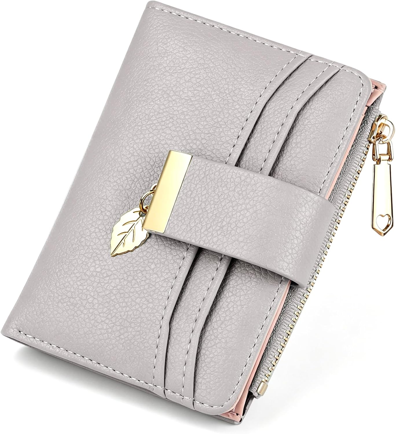 Wallets for Women- RFID Blocking- Soft PU Leather Bifold Coin Zipper Pocket Purse-Small Wallet Women Card Holder with ID Window (Grey)