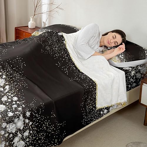 Miniatura 10 de Feelyou Juego de sábanas de pestañas con diseño de ojos con bolsillo profundo, sábana bajera ajustable con estampado de purpurina (sin purpurina),