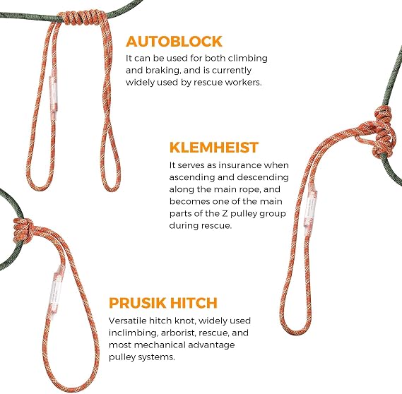10mm Pre-Sewn Nylon Prusik Cord, 22KN (4950lb) High Strength Arborist Rope for Outdoor Climbing, Rescue & Mountaineering - 120cm/48, 2Pcs