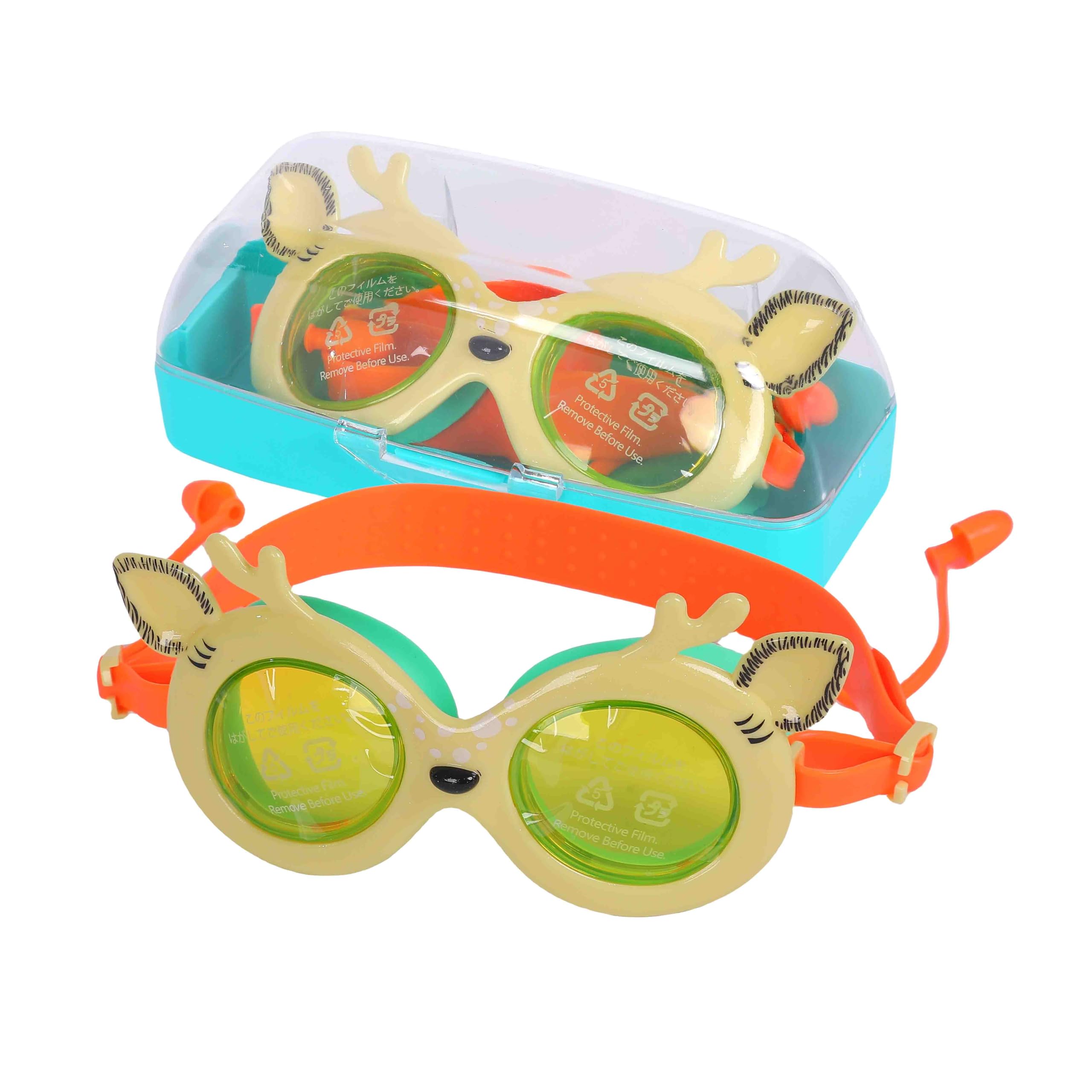 ENDLESS EL1003 Children Swimming Goggle with Anti-Fog and UV Protection | Yellow | Material: Silicon, PU | Attached Ear Buds and Adjustable Strap | Soft Silicone Gasket for Leak Proof | With Hard Case