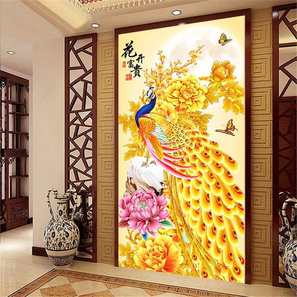 OKIKA Adultos/Niños Cuadros Diamantes 5D Pavo Real DIY Diamond Painting Kit Completo, Pintura de Diamante, Pintar Por Numeros, Diamond Dainting Personalizado Para Decoração de Paredes 36x72in