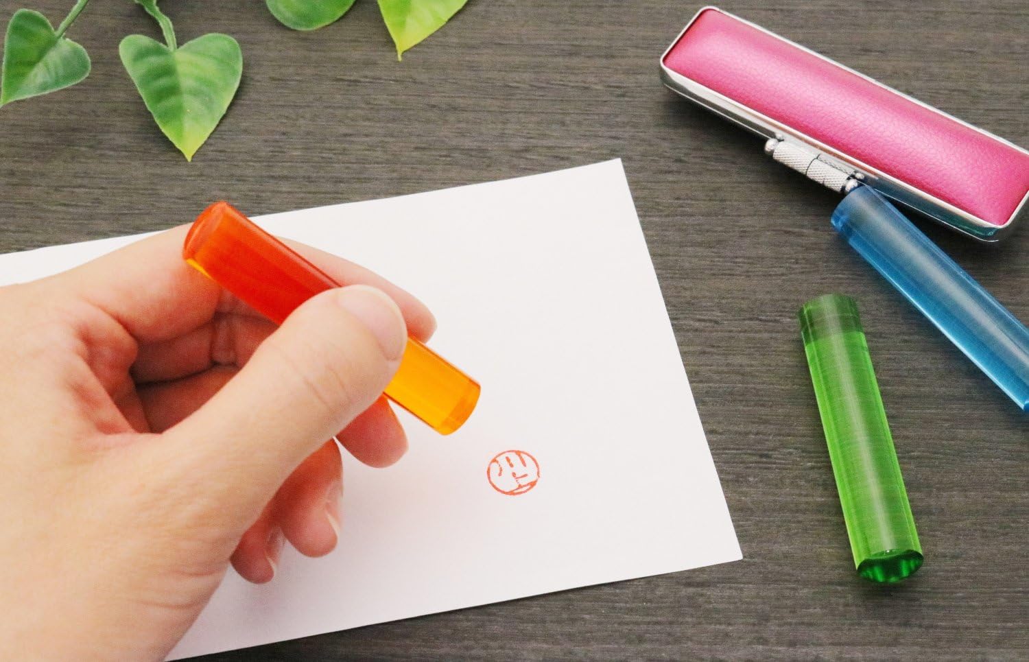 Hatamasa Hanko Ready-made Approved Seal Clear Glass Tangerine Round 0.5 in (12 mm) Incense