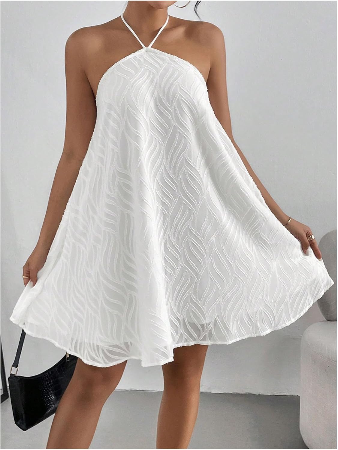 MakeMeChic Women's Summer Mini Dress Sleeveless Tie Back Halter Flowy Short Dress - Image 4