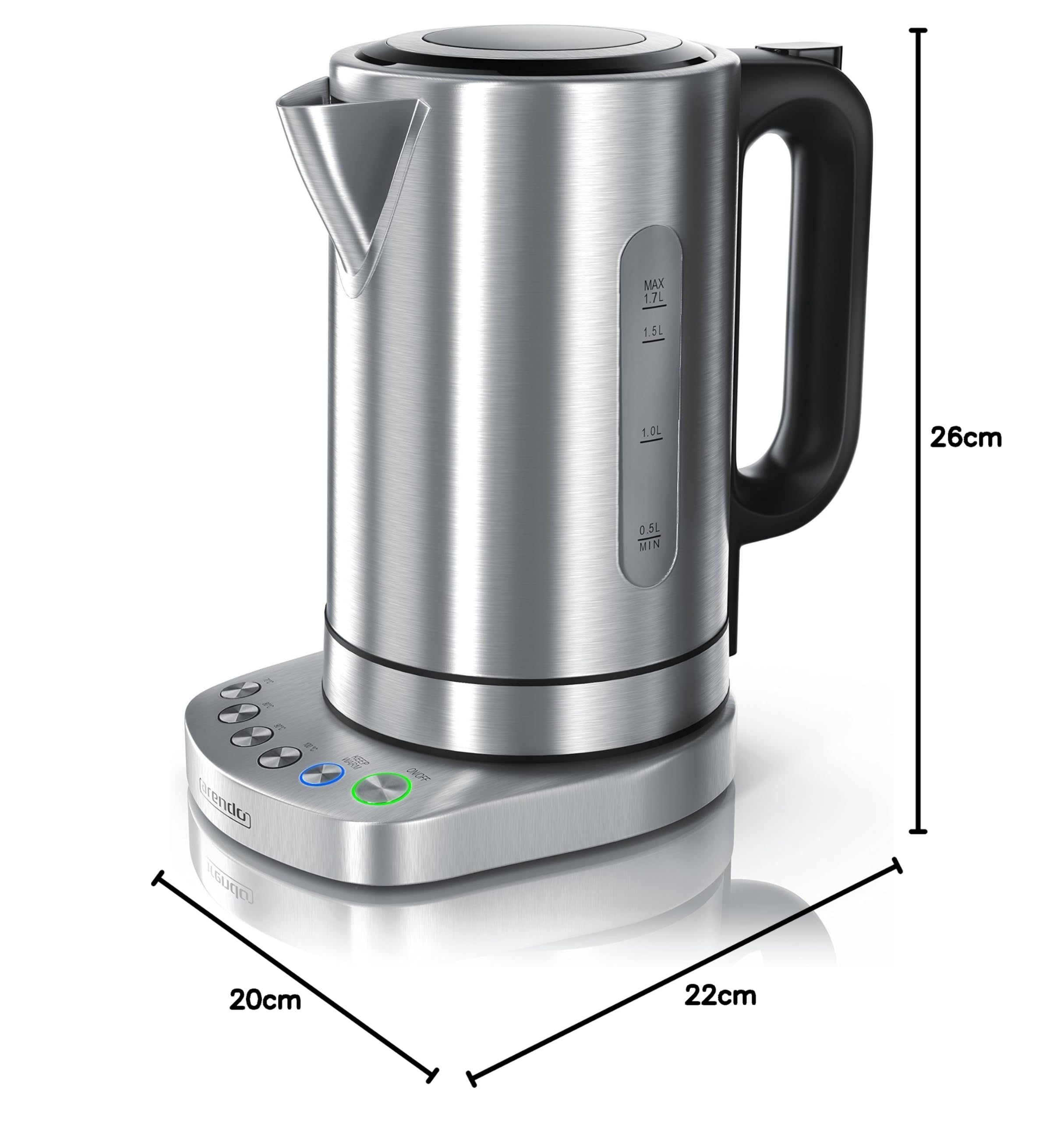 3000 Watt Edelstahl Wasserkocher mit Temperaturstufen - 4 wählbare Temperatureinstellungen - Warmhaltefunktion 30min - 3000W Leistungsaufnahme Schnellkoch Wasserkocher - integrierter Kalkfilter