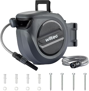 XPOtool Wall Hung Hose Reel 20M Water Hose Wall Hose Box with Automatic Hose Reel for Wall Mounting, Garden Watering