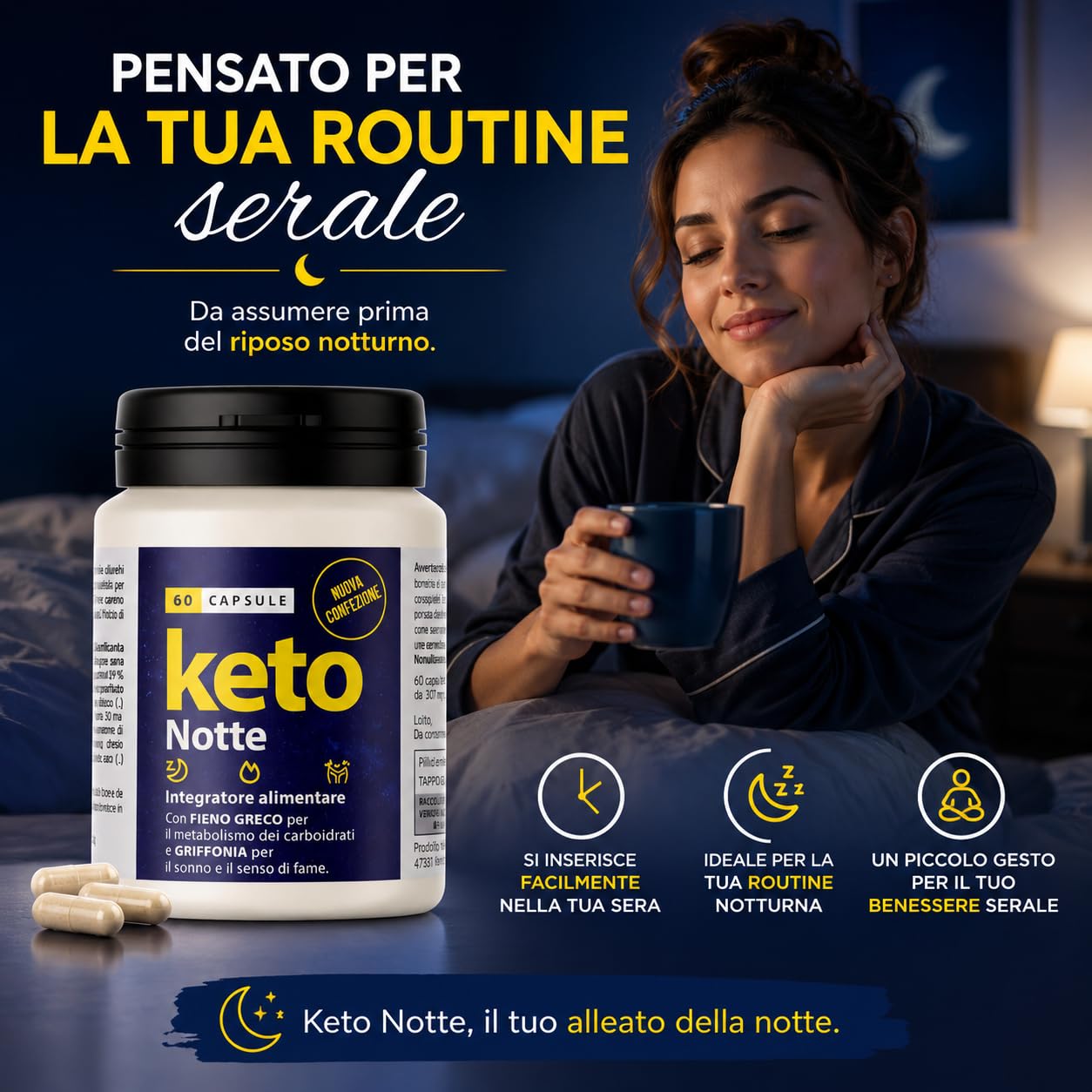 Keto Notte Integratore Alimentare Notturno 120 Capsule da 500mg | Supporto Dieta e Benessere Notturno, Con Griffonia, Con Matè, Con Trifoglio Rosso