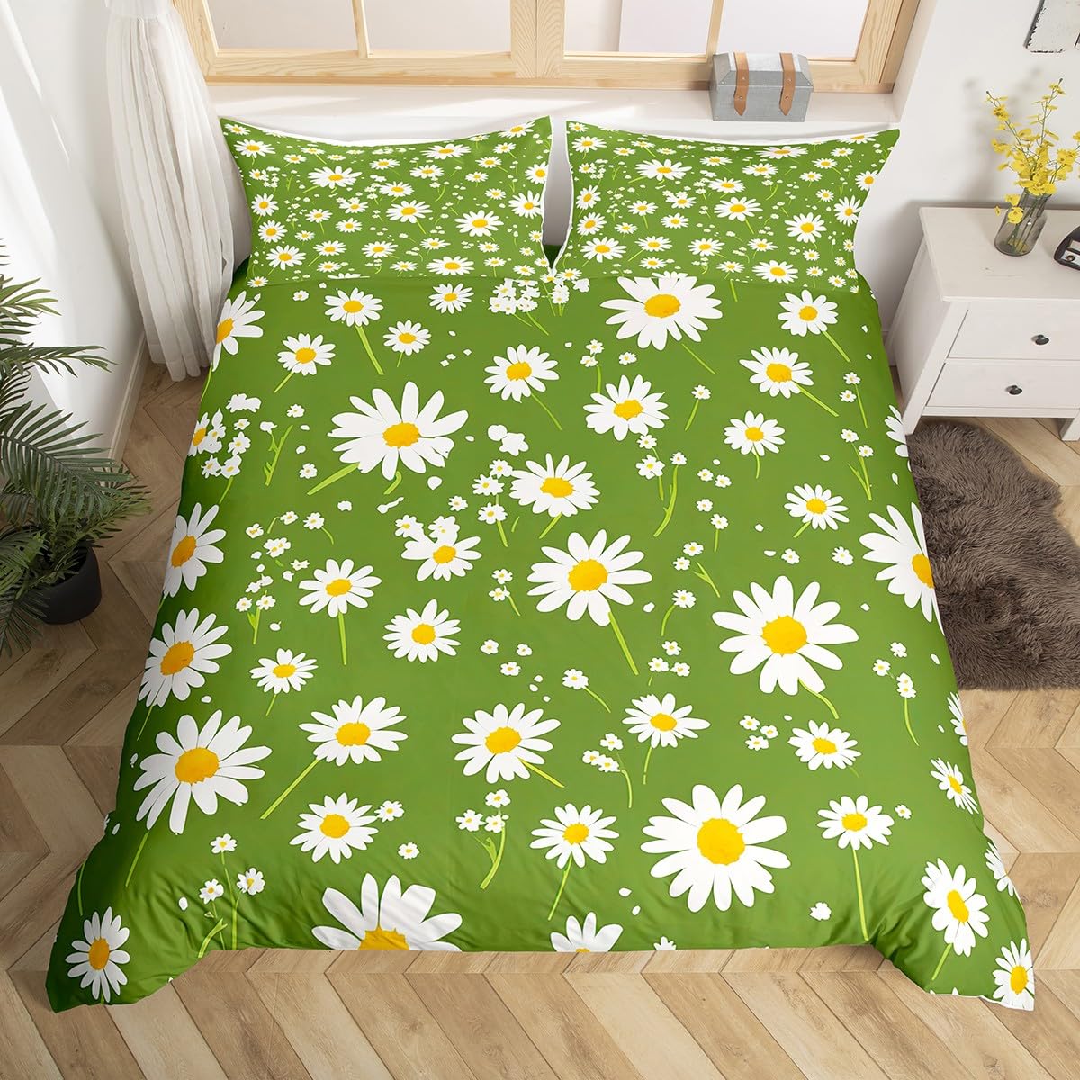Loussiesd Blossom Bedding Comforter Cover Single Size Daisy Bedding Set for Kids Boys Girls Decor Botanical Floral Duvet Cover Microfiber Garden Theme Bedspread Bedroom Natural Bedclothes