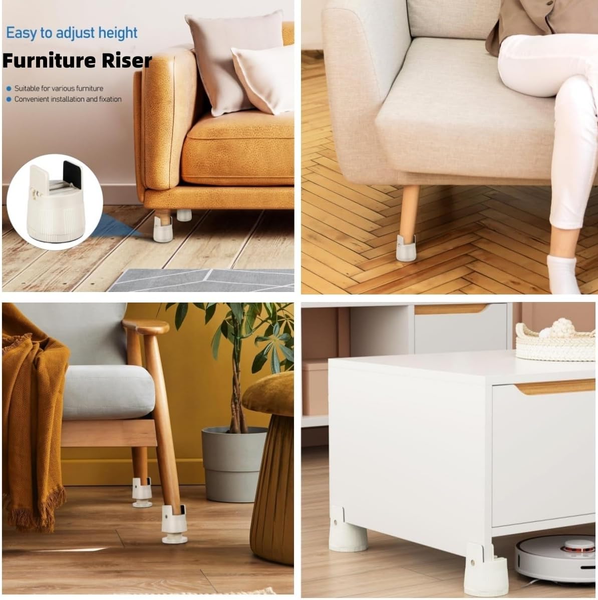 Adjustable Bed Risers 2.36-3.15 Inch,Heavy Duty Beds Leg Extenders for Desk, Table.Furniture Raise Blocks with Non-Slip Secure Screw Clamps(White 4Pcs)