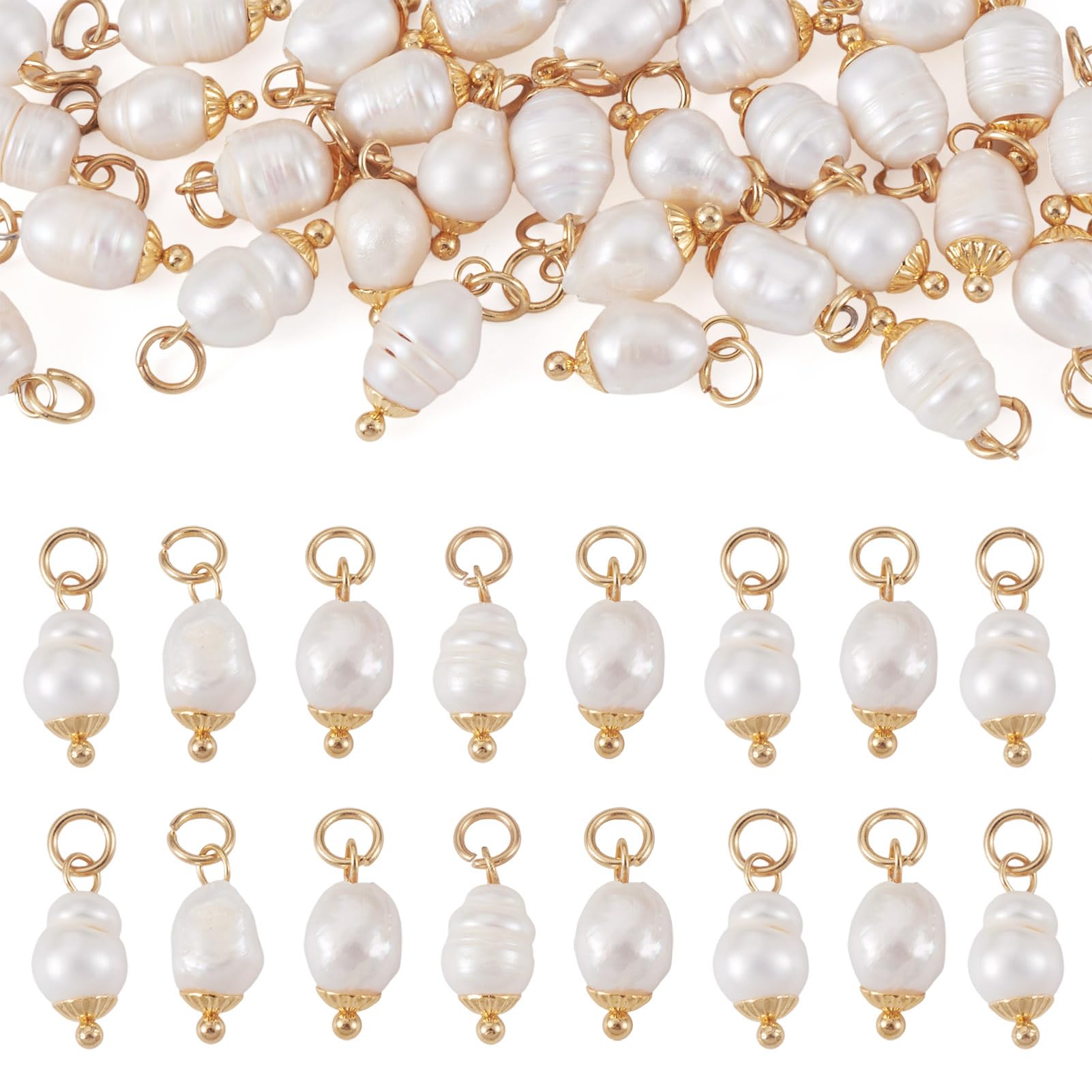 Spritewelry 30Pcs Pearl Charms White Natural Cultured Freshwater Pearl Beads Pendant for DIY Necklace Earring Jewelry Making