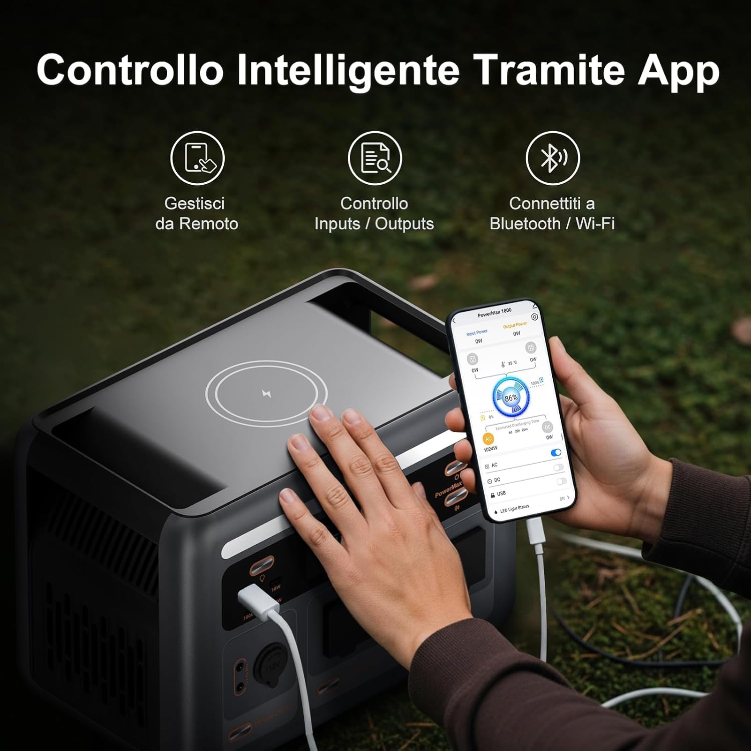 OSCAL 1800SE Centrale Elettrica Portatile, Generatore Solare 1800W (Picco 3600W), Batteria LiFePO₄ da 1024Wh, Ricarica Rapida in 1h, UPS <10ms, Controllo App, Ideale per Campeggio e Blackout