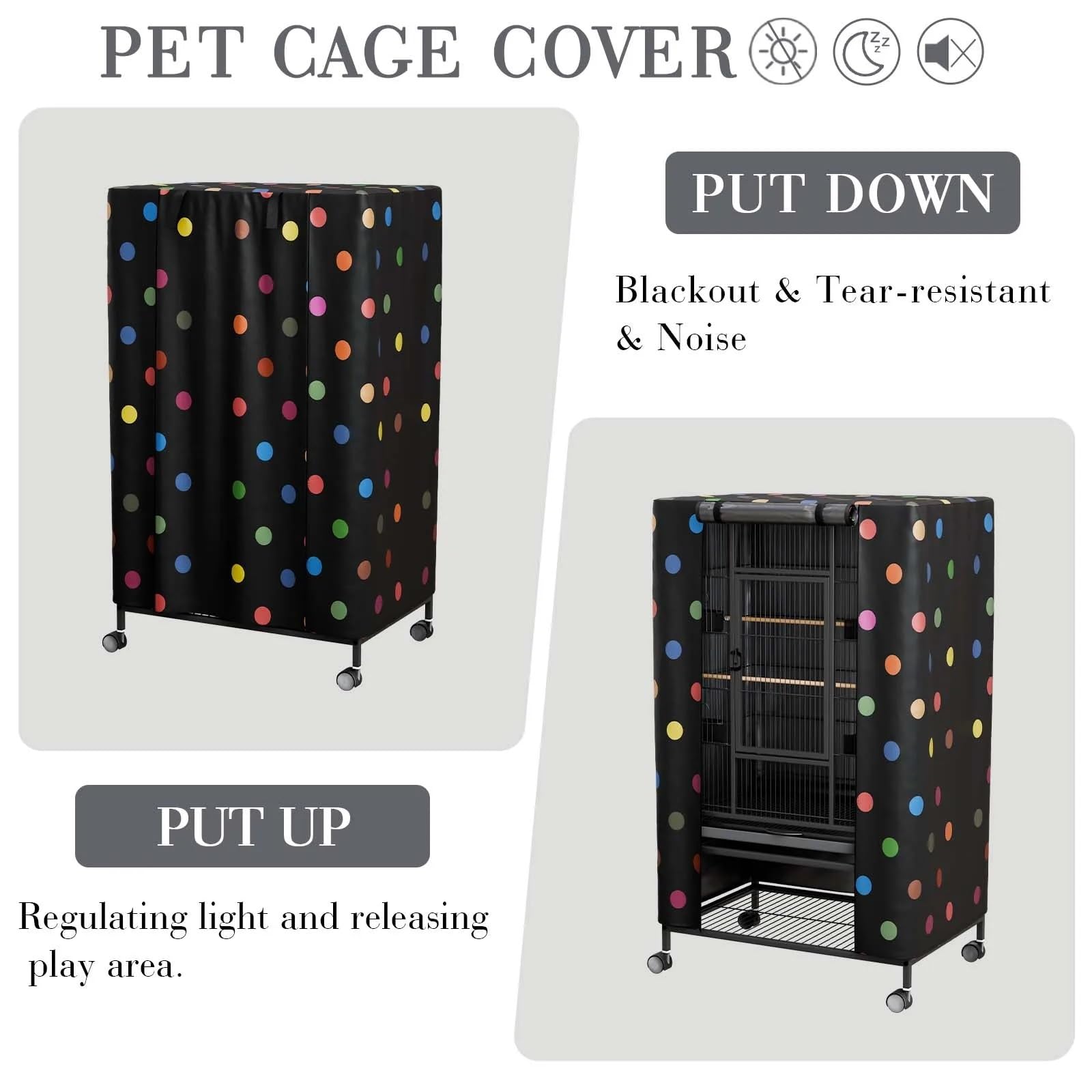 Fundas para jaula de pájaros con panel de cremallera, para invierno, universal, transpirable, para buenas noches (negro, 97 x 61 x 122 cm)