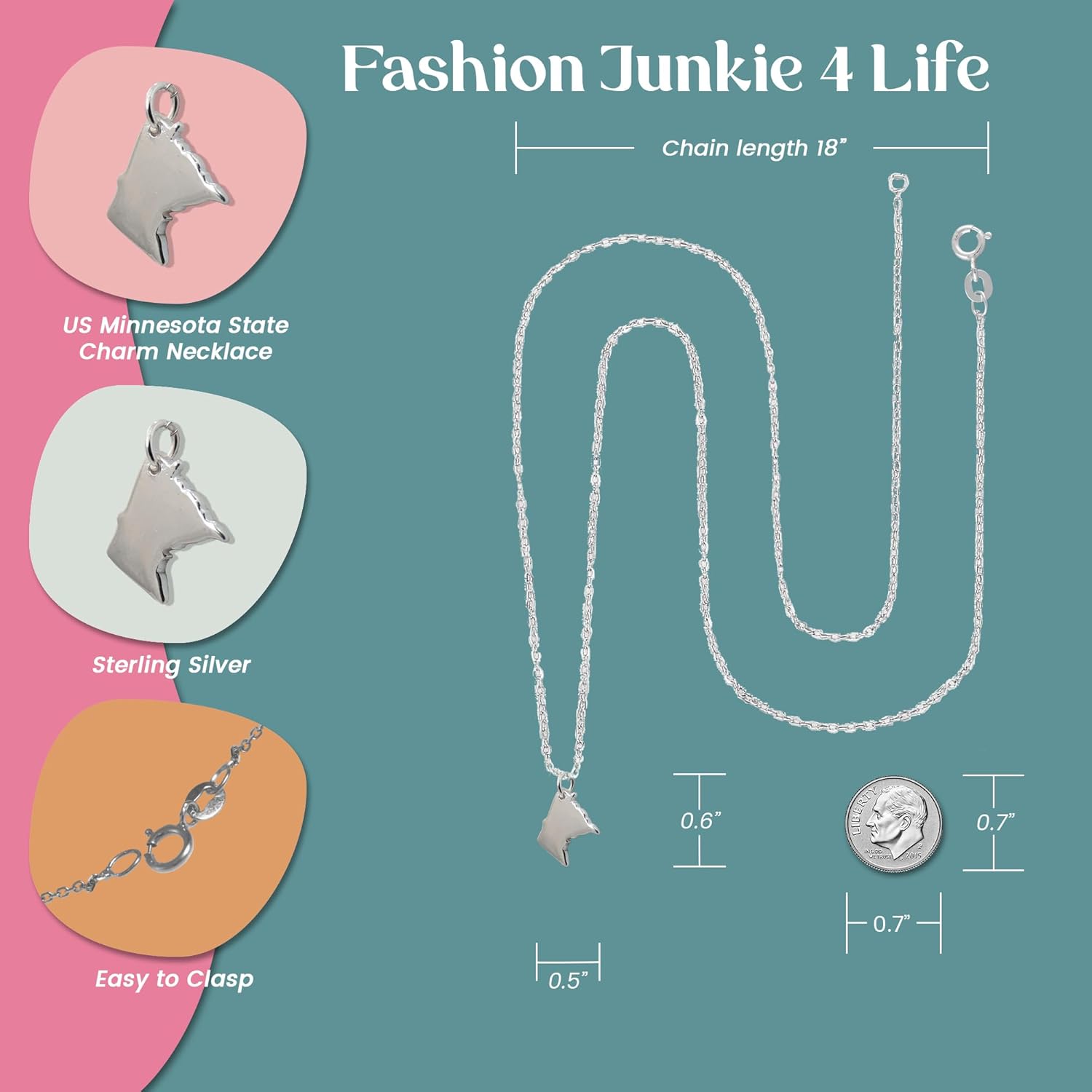 FashionJunkie4Life 925 Sterling Silver US States Pendant Necklaces - Image 2