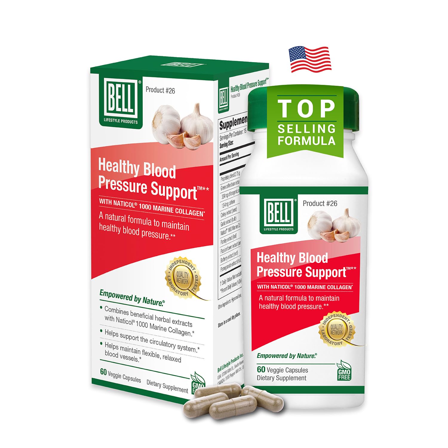 Bell Healthy Blood Pressure Support - Natural Garlic Blend, 60 Veggie Caps 60 Count (Pack of 1)