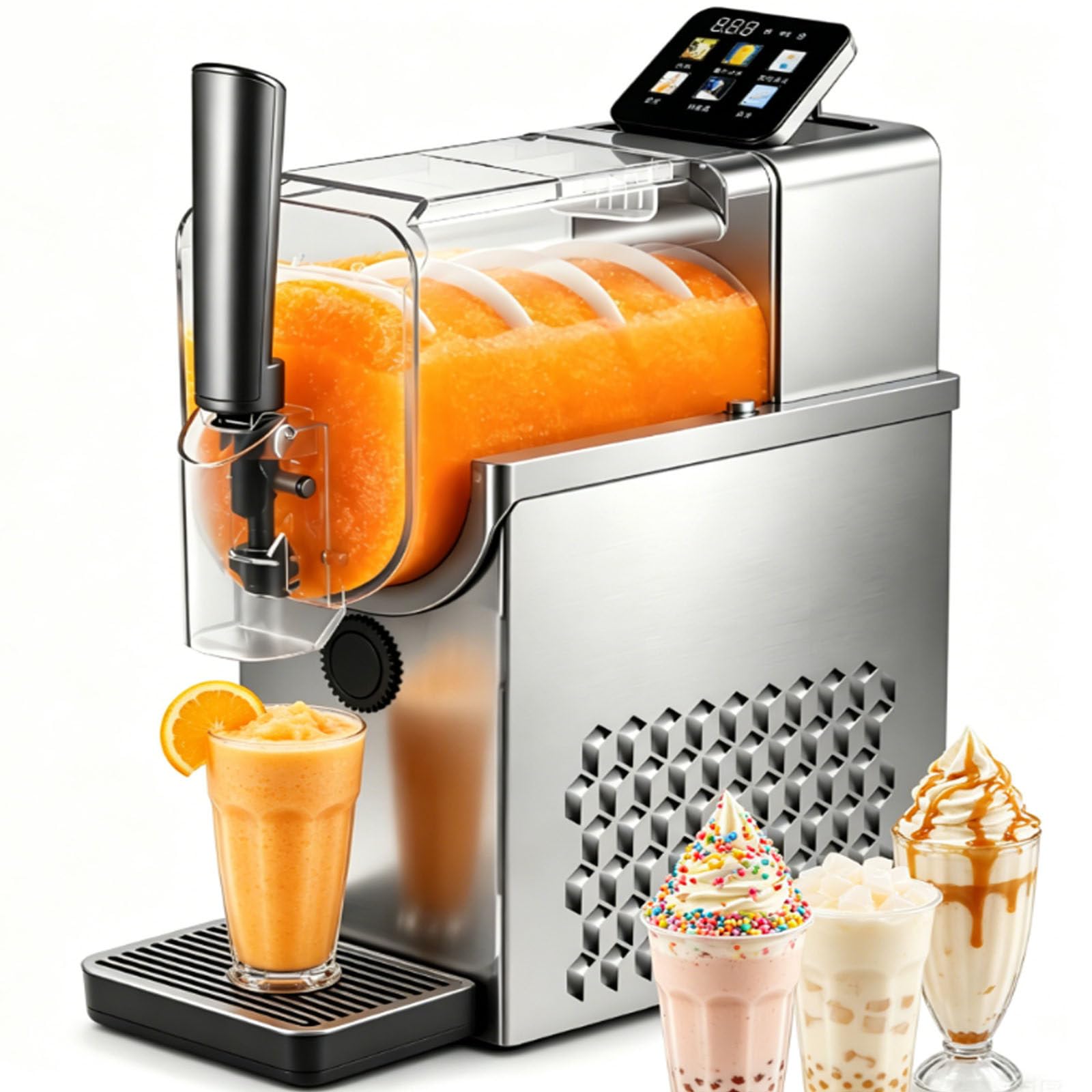 ErShangMao Slushie Maker, 215w Slushy Maker Machine, 2.3l Tank, 4 Presets, Auto-Cleaning, Stainless Steel Body, No Ice Required For Juice, Milkshake, Granita,Cold Drink Soft Serve Ice Cream Machine