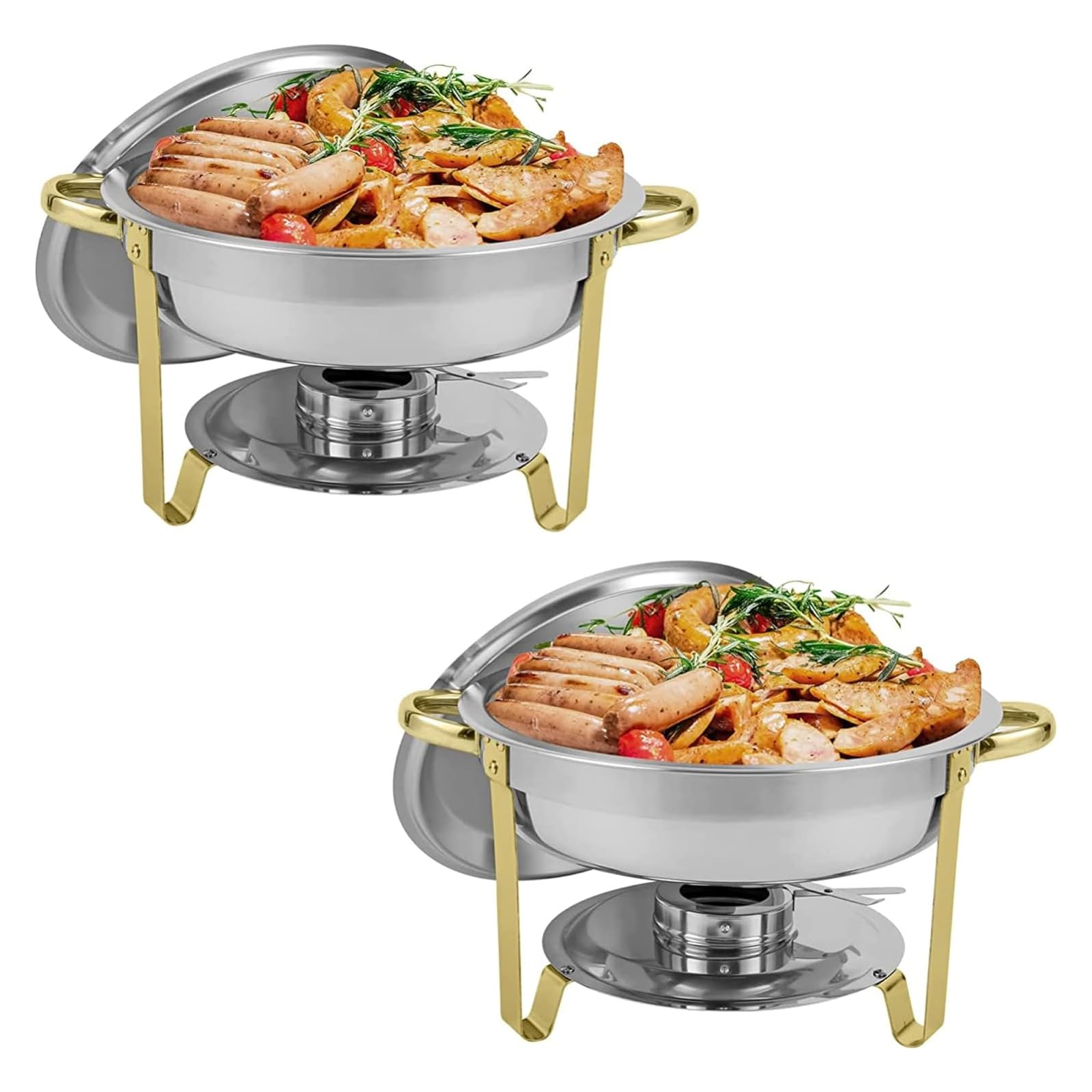 JOMRTS Round Chafing Dishes Full Size Stainless Steel Chafers and Buffet Warmers Sets with Water Pan, Food Pan, Fuel Holder and Lid (A 2 Packs)
