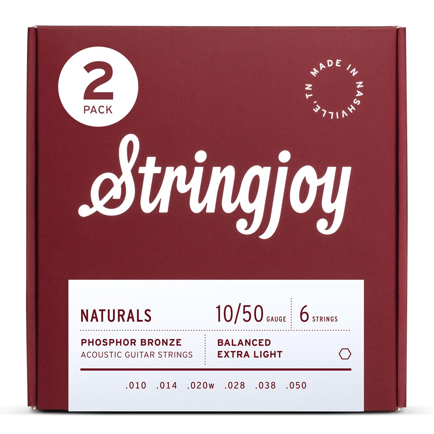Stringjoy 10-50 Balanced Extra Light Naturals Acoustic Guitar Strings - 2PK