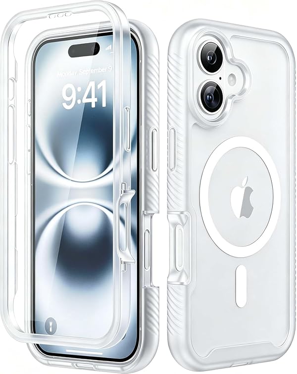 ALGORAM Magnetic for iPhone 16 Plus Case with Built-in Sensitive Screen Protector, Full-Body Dual Front & Back Protective Phone Case [Compatible with MagSafe] Drop Proof 16 Plus Cover, Matte Clear by ALGORAM - Used condition - US$14.85