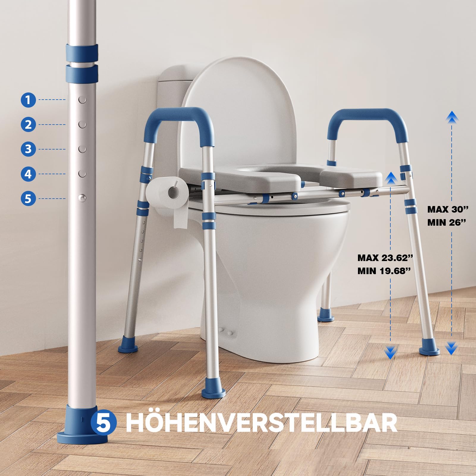 Loyoda Podwyższenie WC dla osób starszych, deska sedesowa z regulacją wysokości z uchwytami i podwyższoną deską sedesową dla osób niepełnosprawnych, nośność 180 kg