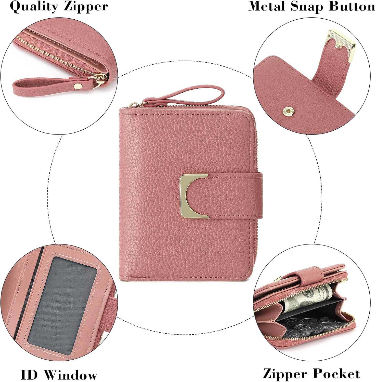 Small Wallet for Women RFID Blocking Leather Compact Bifold Wallets with Zipper Coin Pocket and ID Window - Image 6