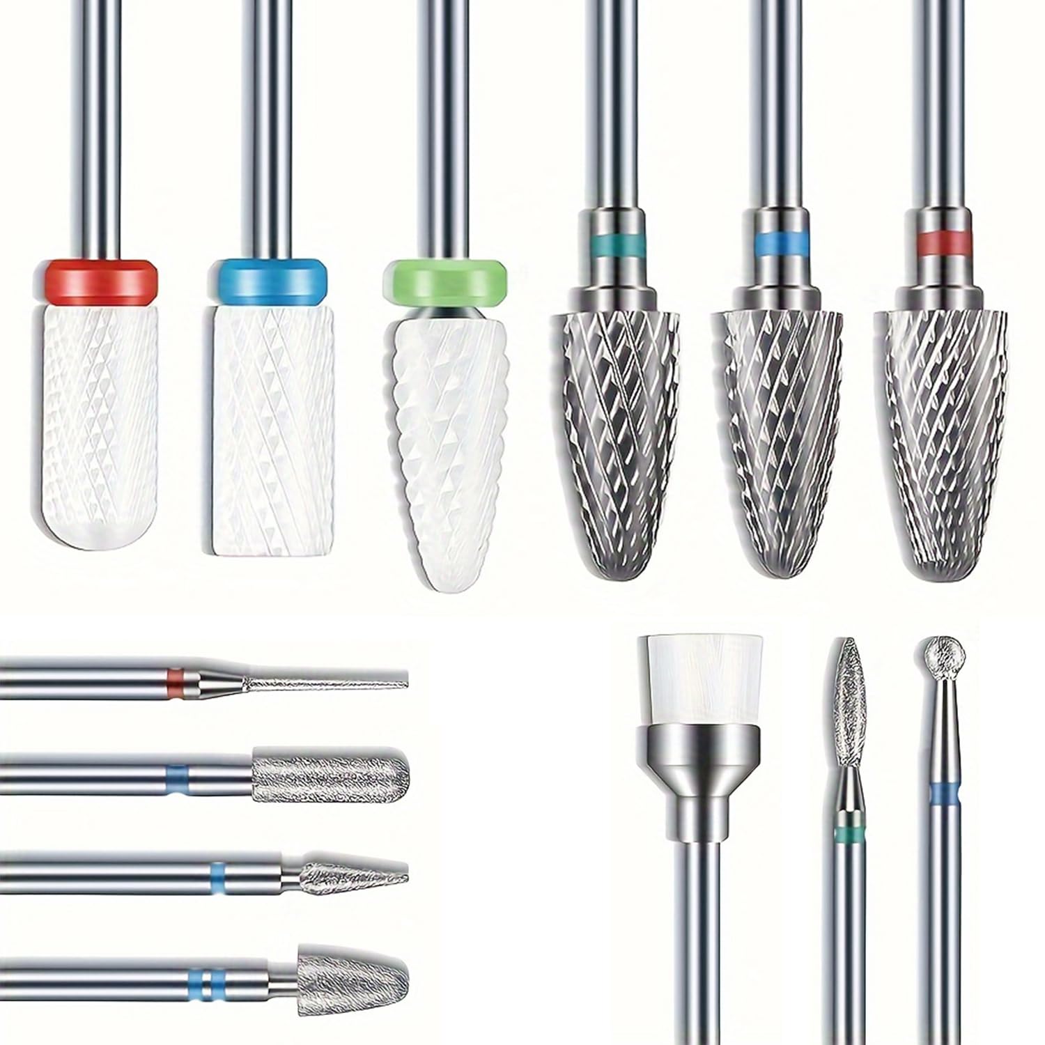 WUBAYI Kit de 13 brocas profesionales para uñas con brocas de carburo y brocas de cerámica para taladro de uñas, juego de limadores de uñas definitivo para eliminación de gel acrílico, pulido, cuidado