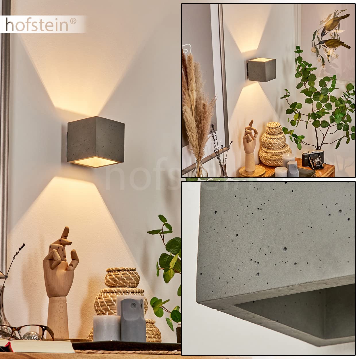 Wandleuchte Polcura, Wandlampe aus Metall/Beton in Schwarz/Grau, 1-flammig, 1 x G9, ohne Leuchtmittel, Moderne Leselampe mit Up & Down Lichteffekt