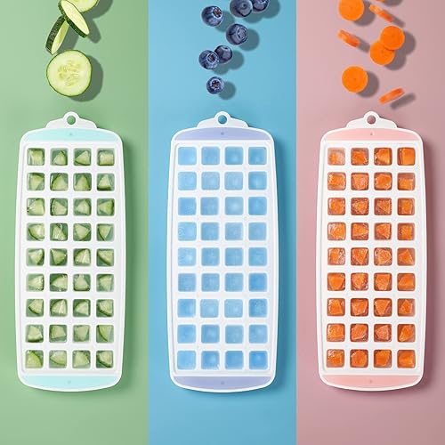 Miniatura 8 de Paquete de 2 mini bandejas para cubitos de hielo con tapa, juego de bandejas de hielo apilables para congelador, 72 moldes pequeños para cubitos de