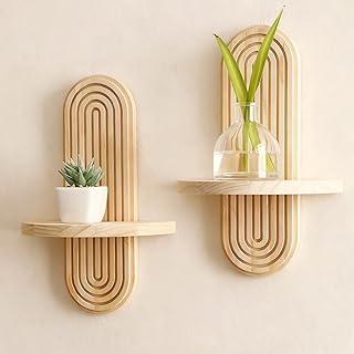 2 Pack Boho Shelf Wall Decor - Handmade Solid Wood Floating Shelves Rain...