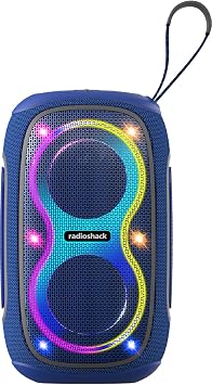 RadioShack Blue and Grey Wireless Speaker with RGB Lights, IPX5, 30W Blue and Grey