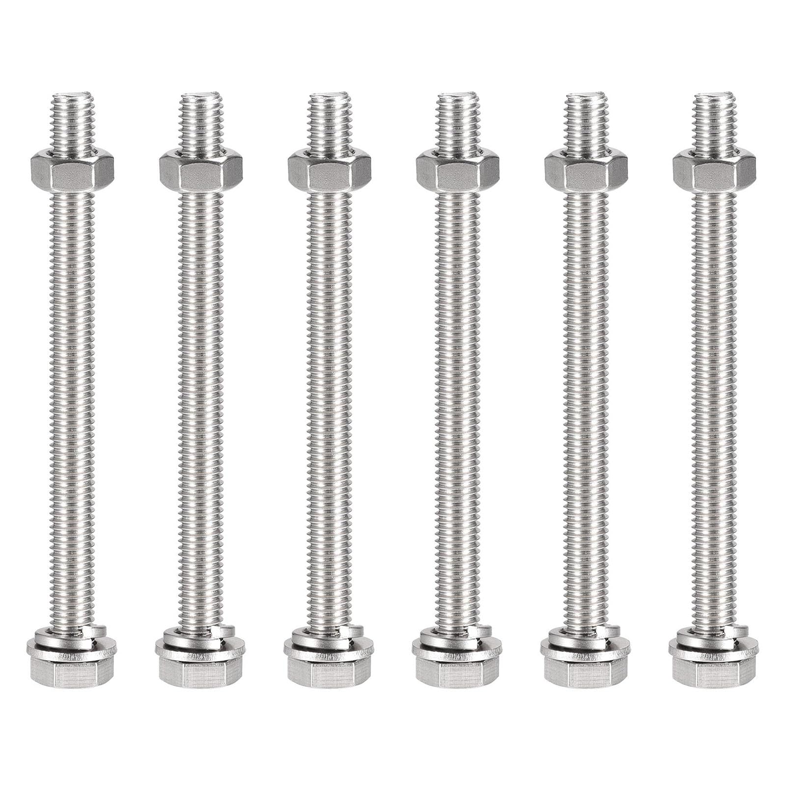 TOP-VIGOR 6Pcs M10 x 130mm Hex Head Screws Bolts, Nuts, Flat & Lock Washers Kits