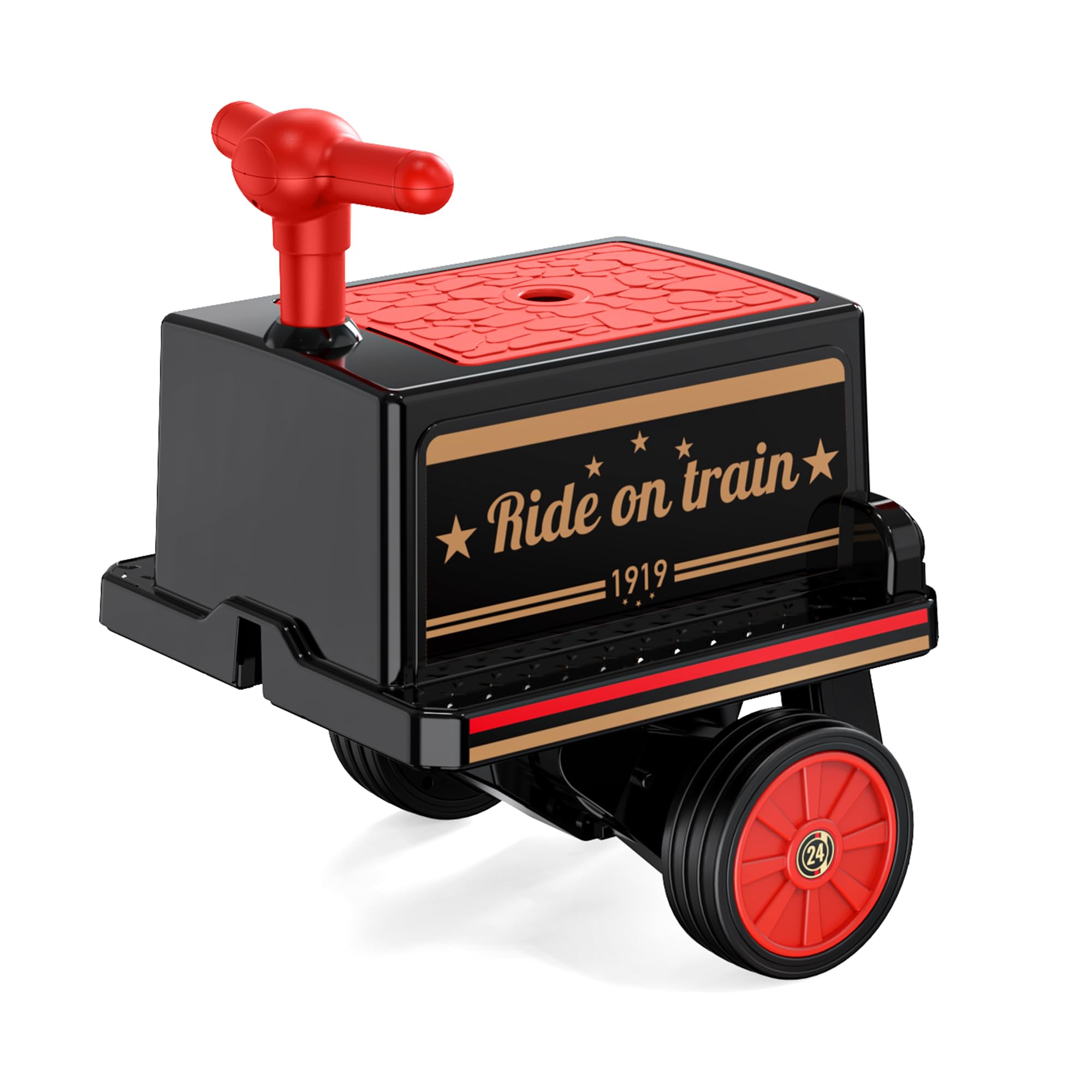 ANPABO Train Carriage 12V Ride on Train, with Storage Space, Smooth Handle & Vintage Decals Design