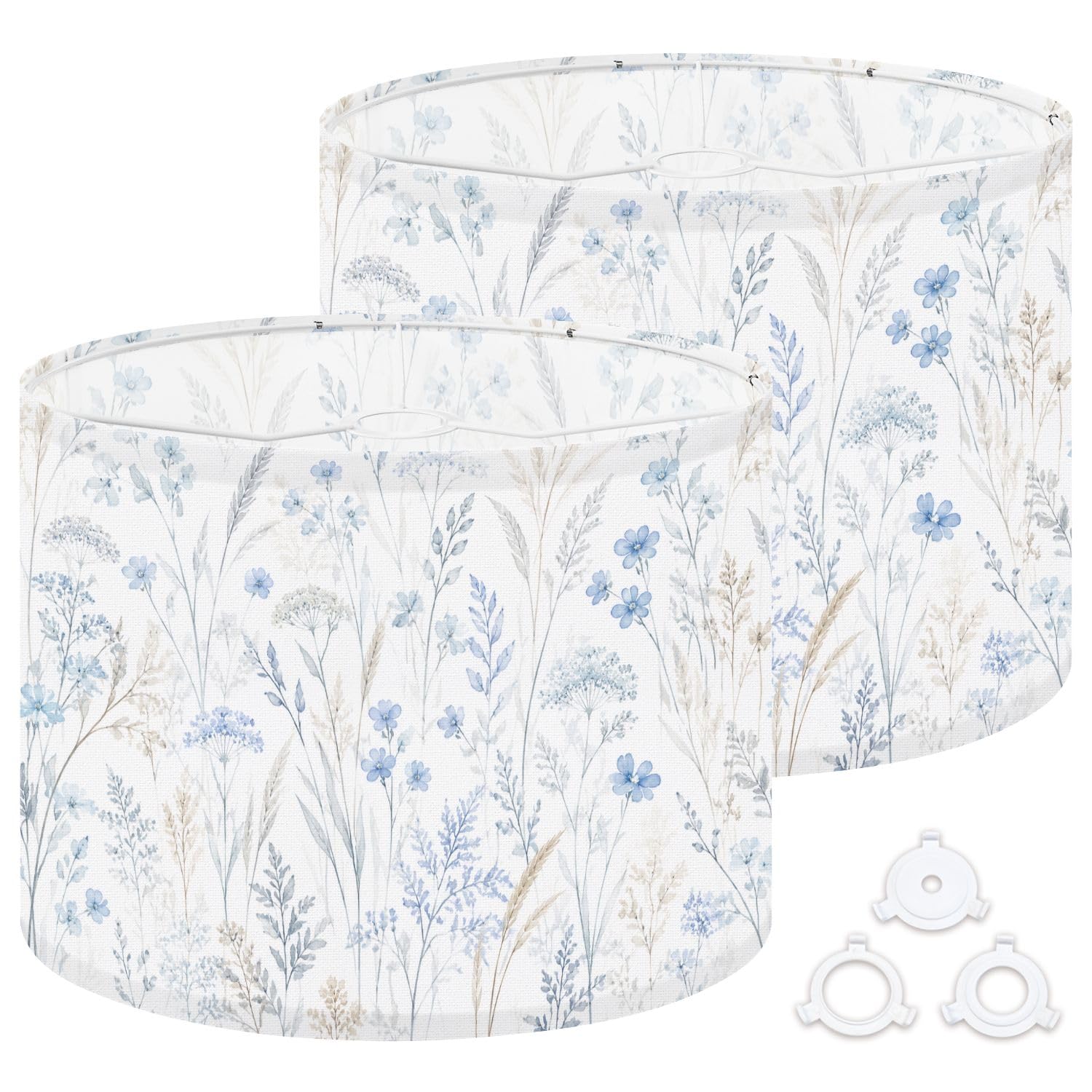 Deruinvaio Multi1 2Pcs 13In Lampshade Lamp Shade Delicate Pastel Blue Beige Floral For Ceiling Light, Table Lamp Floor Lamp Easy Assembly Replacement Light Shade