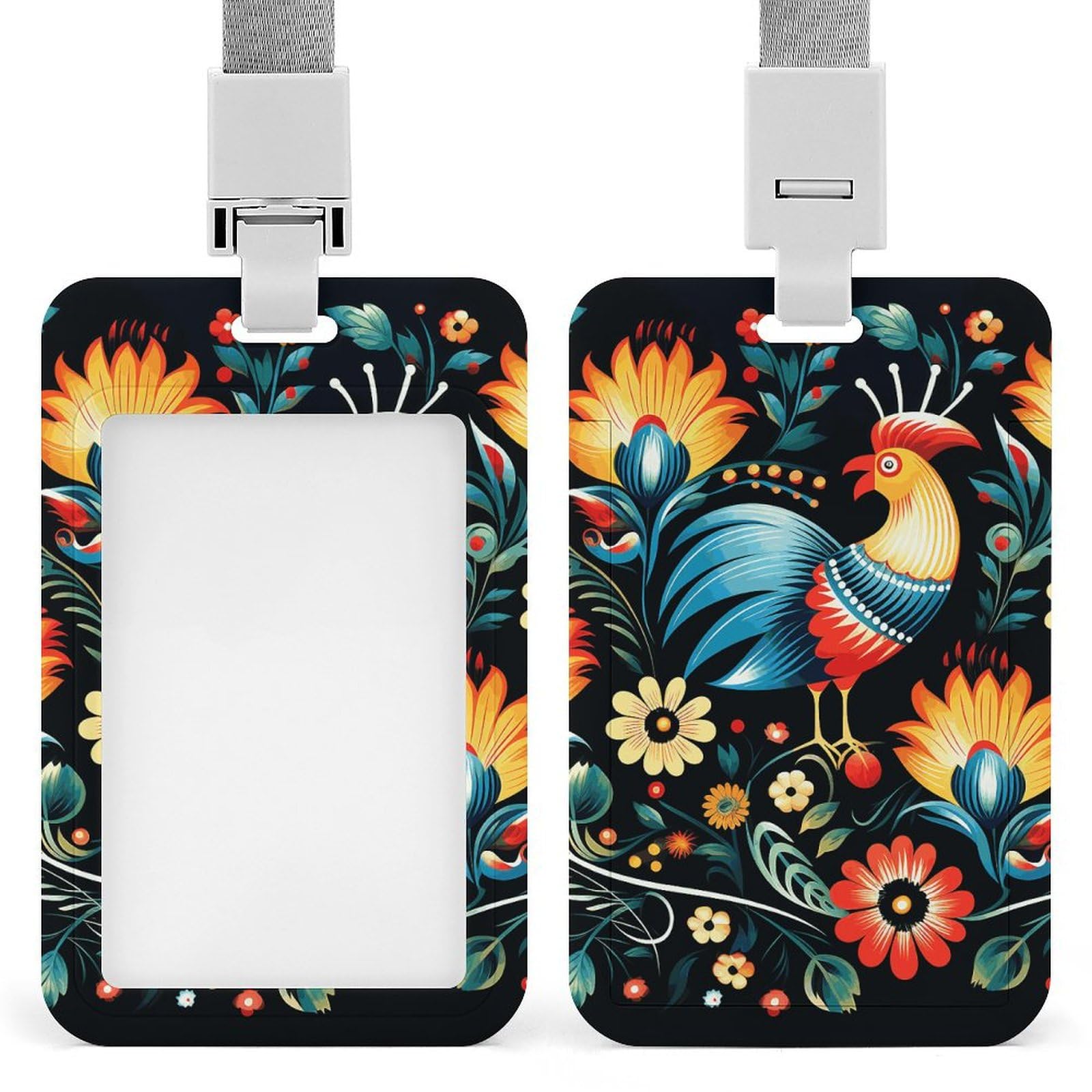 ID Card Holders for Lanyard,Polish Folk Art Pattern Printed Badge Holder with Clear Window,Plastic Vertical Bus Pass Holders for Work Teacher Nurse Employees Proximity Key Cards Women Men — image 1