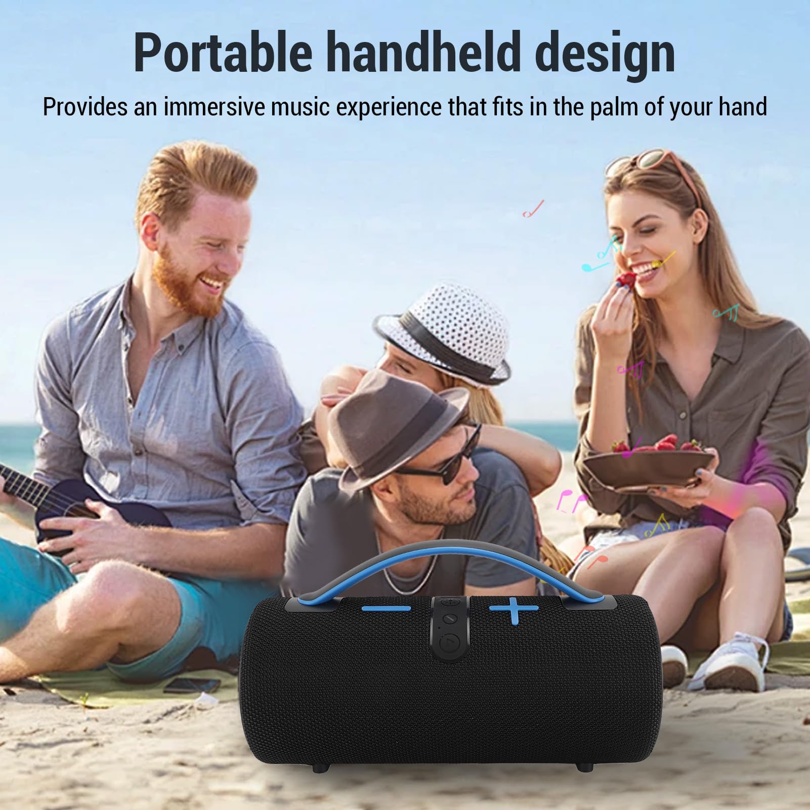 Bezprzewodowy Głośnik Bluetooth, Wodoodporny Głośnik Bluetooth V5.3 IPX4 ze światłami RGB, Wbudowany Mikrofon, Przenośny Głośnik z Uchwytem do Użytku na Zewnątrz, na Basenie, na