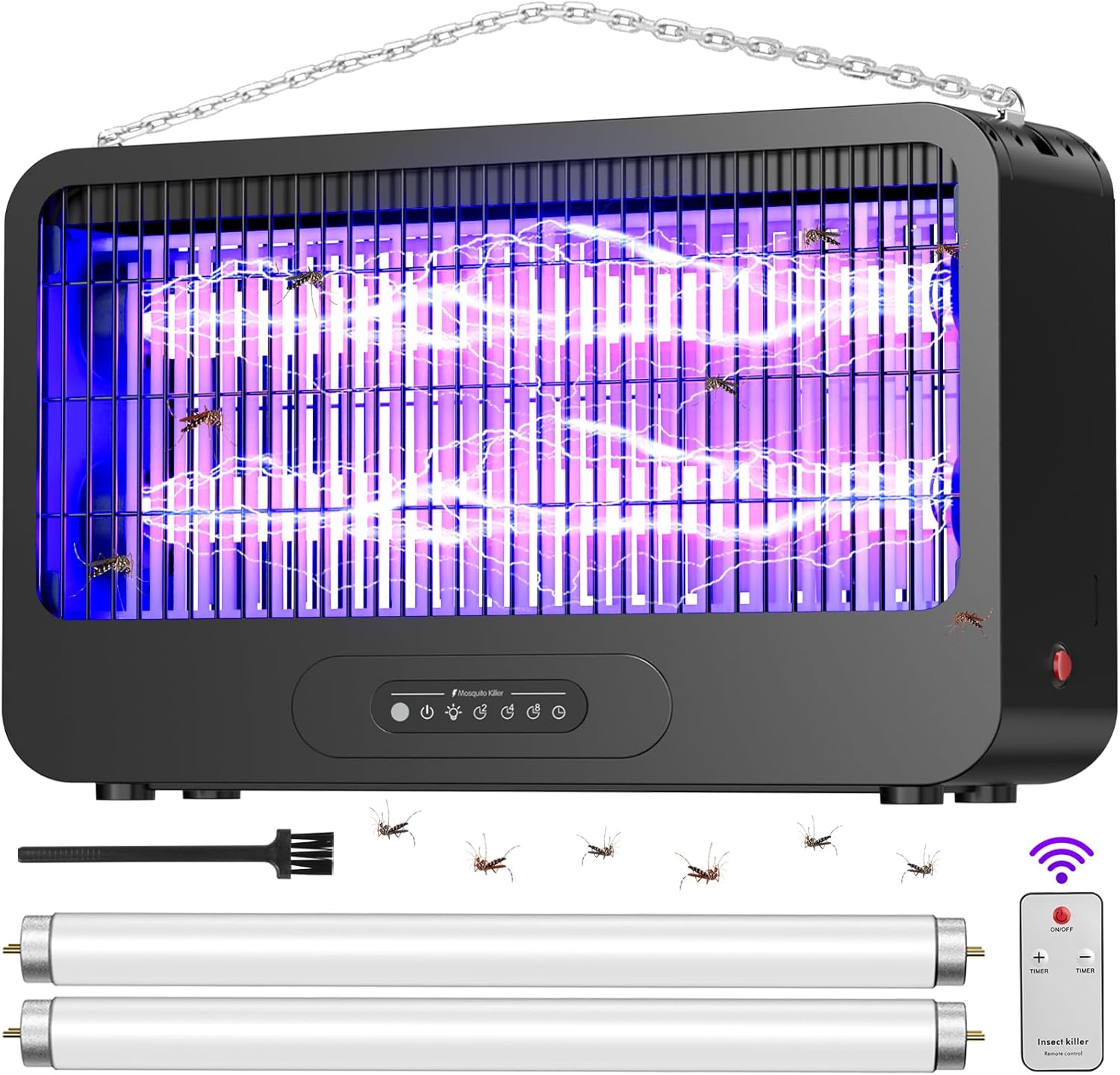 Electric Bug Zapper Indoor, Mosquito Zapper with 3500V Powerful Dual Grid & Remote, Fly Zapper Fly Trap Insect Killer for Patio Yard Home Kitchen Camping - Including 2 Replacement Bulbs (Black)