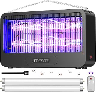 3500V Electric Bug Zapper Indoor Outdoor with Remote, Dual Grid Mosquito Fly Trap Killer for Patio Home Kitchen Yard - 2 Bulbs Included (Black)
