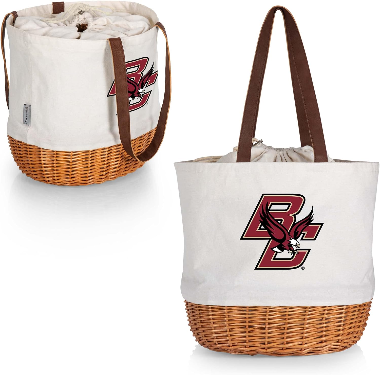 PICNIC TIME NCAA Purdue Boilermakers Coronado Canvas and Willow Basket Tote, Picnic Tote Bag, Beach Tote, (Beige Canvas)