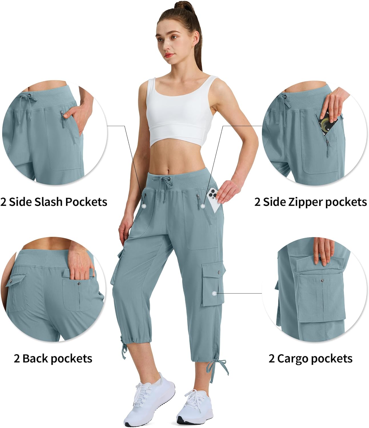 Ksmien Women's Hiking Capris Quick Dry Lightweight Ladies Summer Cargo Pants 8 Pockets for Travel Camping - Image 4