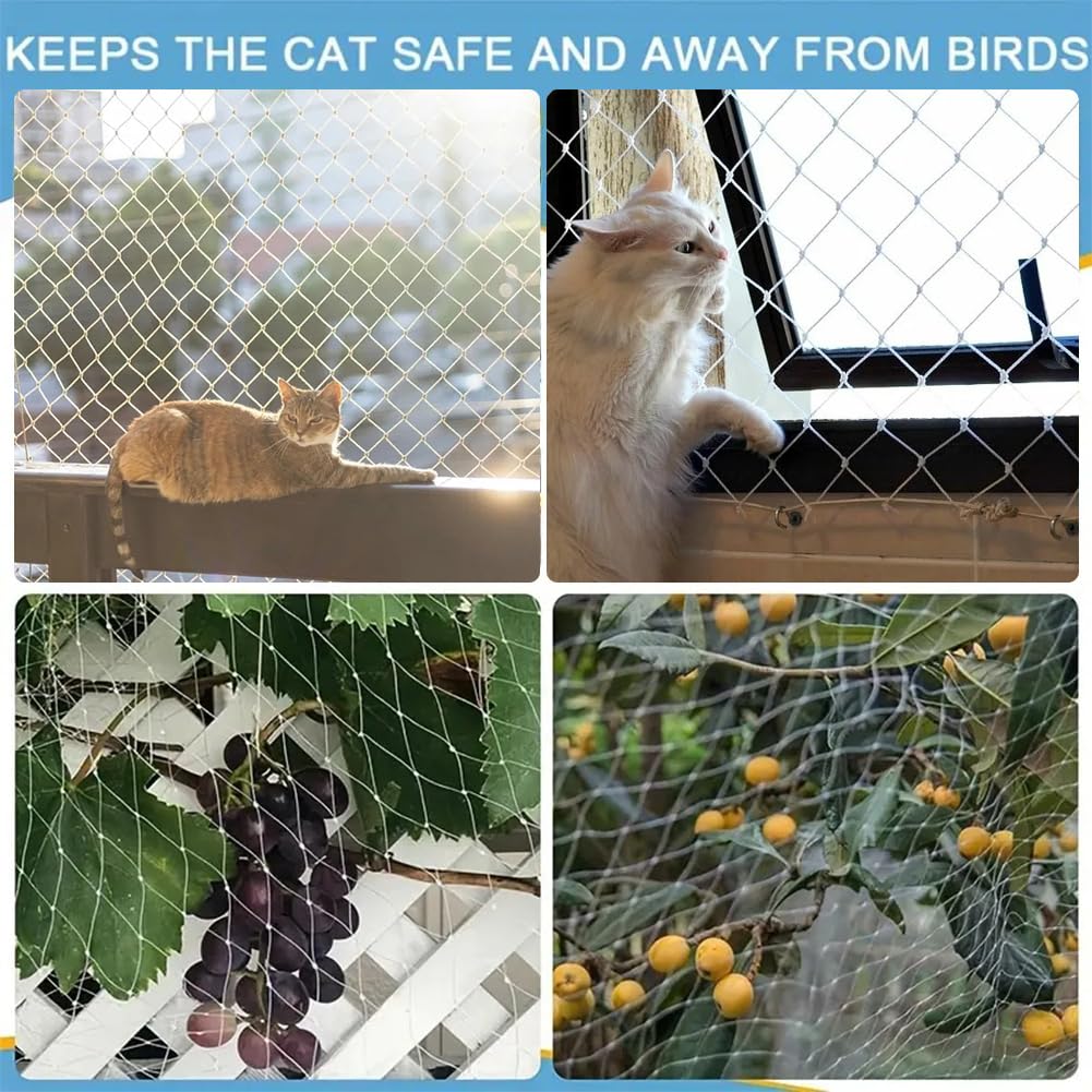 Rete per Gatti, Rete per Gatti Rinforzata 8 x 3 m, Robusta e Resistente agli Strappi, ai Raggi UV e alle intemperie, per Balcone, terrazze e finestre